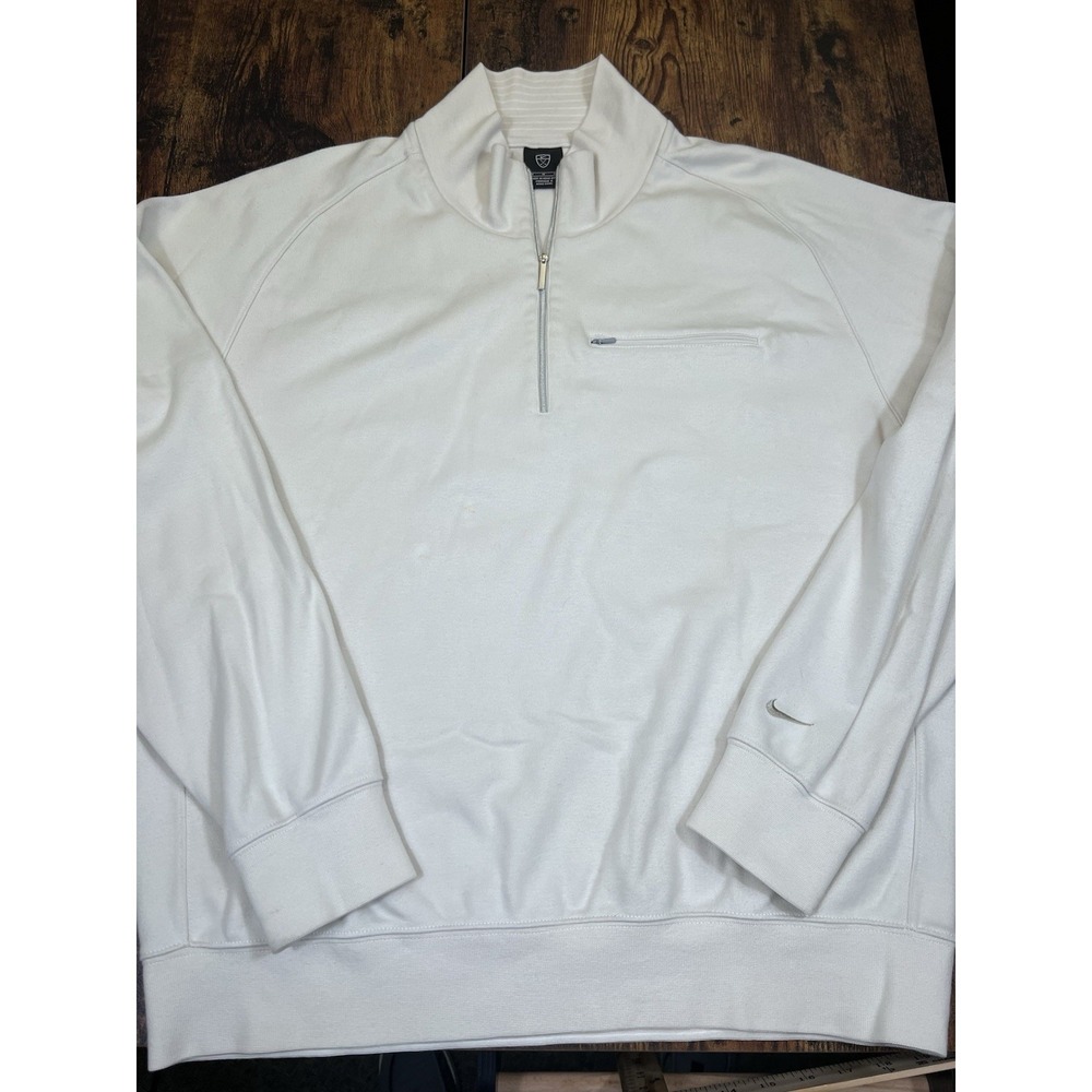 Vintage Nike Golf Quarter Zip Sweatshirt Cream White Men's Medium Y2K‎ Golf